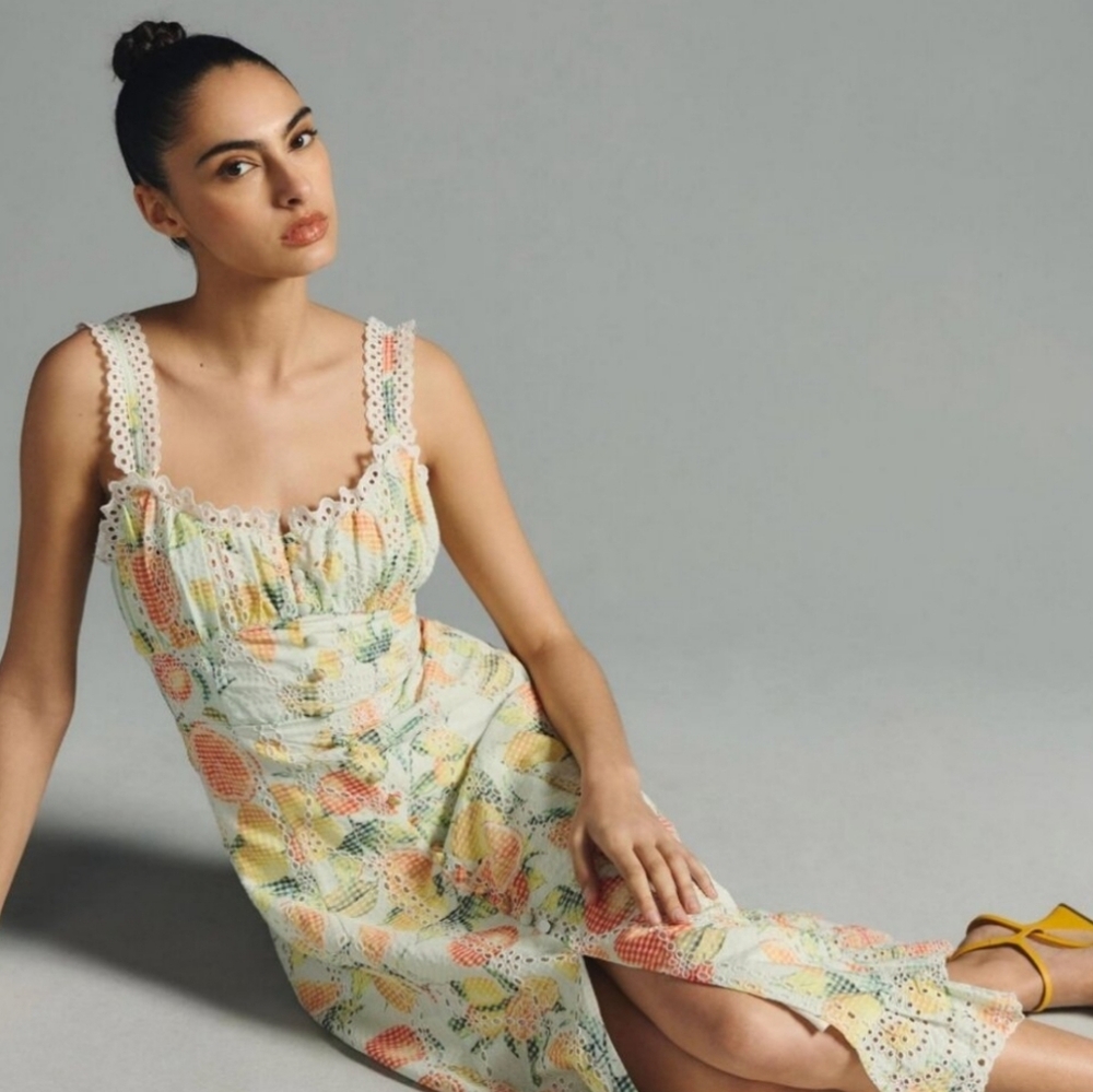 Anthropologie Fruit Ruffled Eyelet Dress